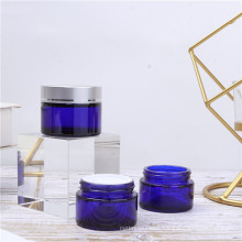 Wholesale Luxury Custom 15ml 30ml 50ml Blue Round Eye Skin Face Glass Cream Jar Cosmetic Jars with Iinner